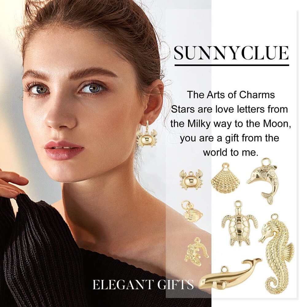 4939 1 Box 16Pcs 8 Styles Real 14K Gold Plated Charms Gold Sea Theme Animal - Picture 6 of 7
